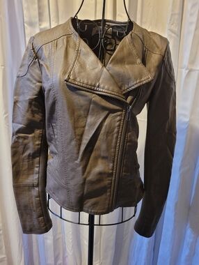 BB Dakota Taupe-Gray Leather Moto Jacket